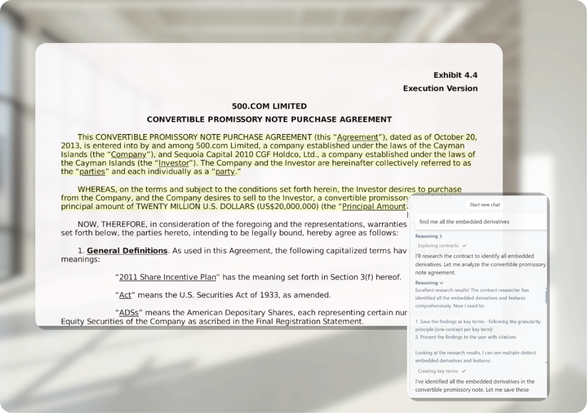 AI agent analyzing contract for embedded derivatives